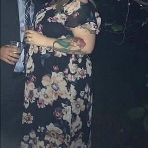 Alyx Semi- Sheer bottom floral flutter sleeve gown